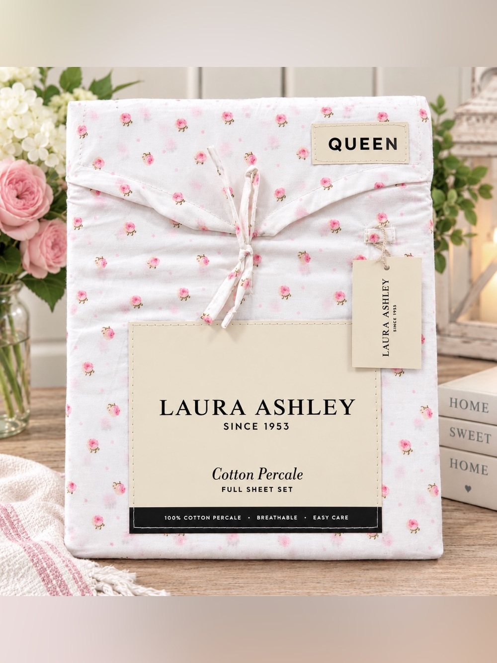 🌸🌷Laura Ashley Queen Sheet Set Sweet Confection Pink Floral 4pc NWT